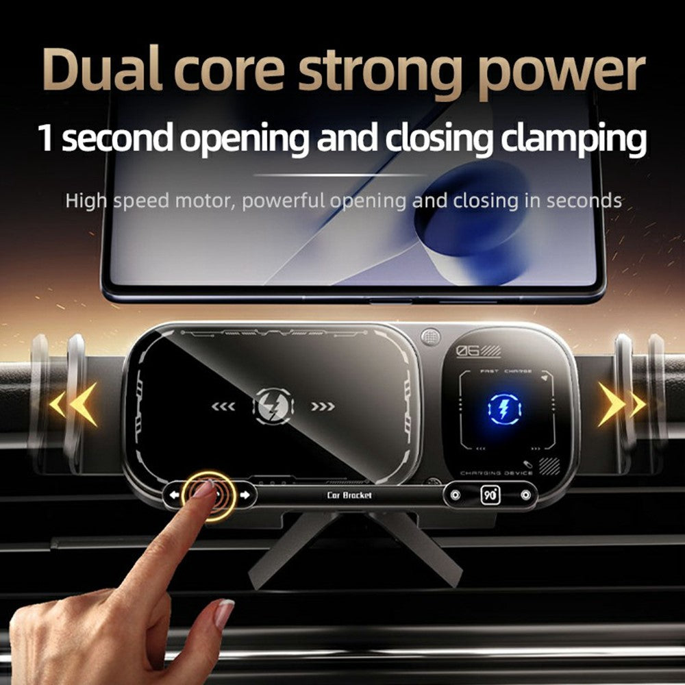 SD01 15W Wireless Charger Phone Holder Air Vent Car Mount Dual Coil Rotating Phone Stand