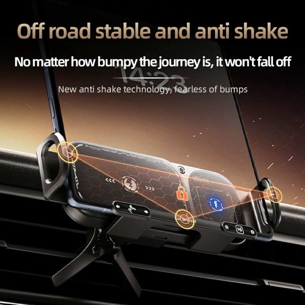 SD01 15W Wireless Charger Phone Holder Air Vent Car Mount Dual Coil Rotating Phone Stand