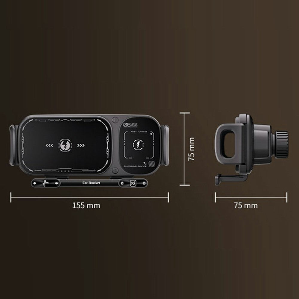 SD01 15W Wireless Charger Phone Holder Air Vent Car Mount Dual Coil Rotating Phone Stand