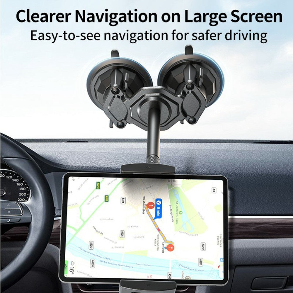 LANPARTE RBA-P2L Dual Suction Cup Tablet Stand Extended Version Universal Car Holder Mount with Adjustable Arm