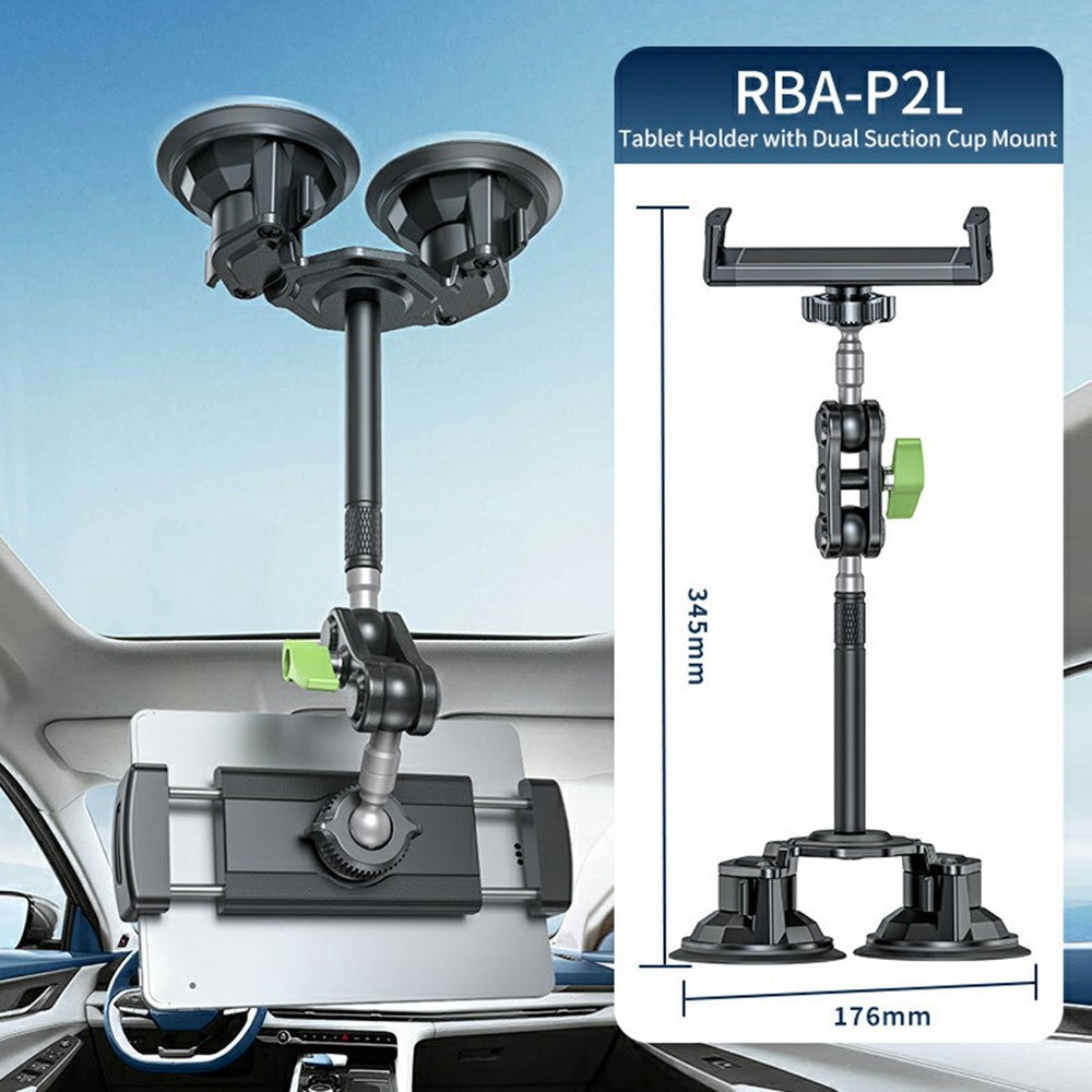 LANPARTE RBA-P2L Dual Suction Cup Tablet Stand Extended Version Universal Car Holder Mount with Adjustable Arm