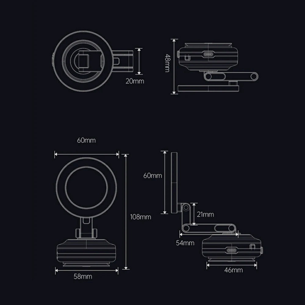X63 Magnetic Car Phone Navigation Mount Vacuum Suction Cup Foldable Arm Aluminum Alloy Bracket