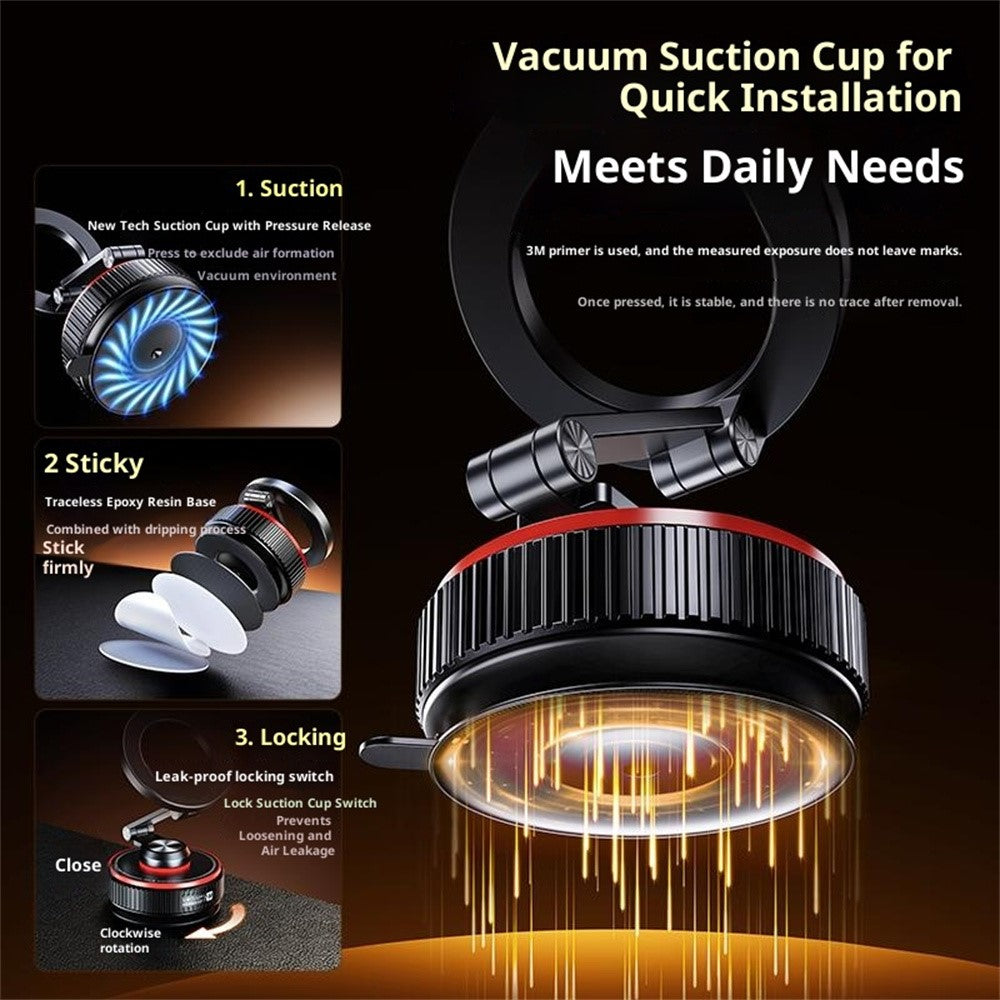 X66 Magnetic Car Phone Mount 720-Degree Triple-Axis Rotation Folding Vacuum Suction Cup Phone Holder for Dashboard / Windshield