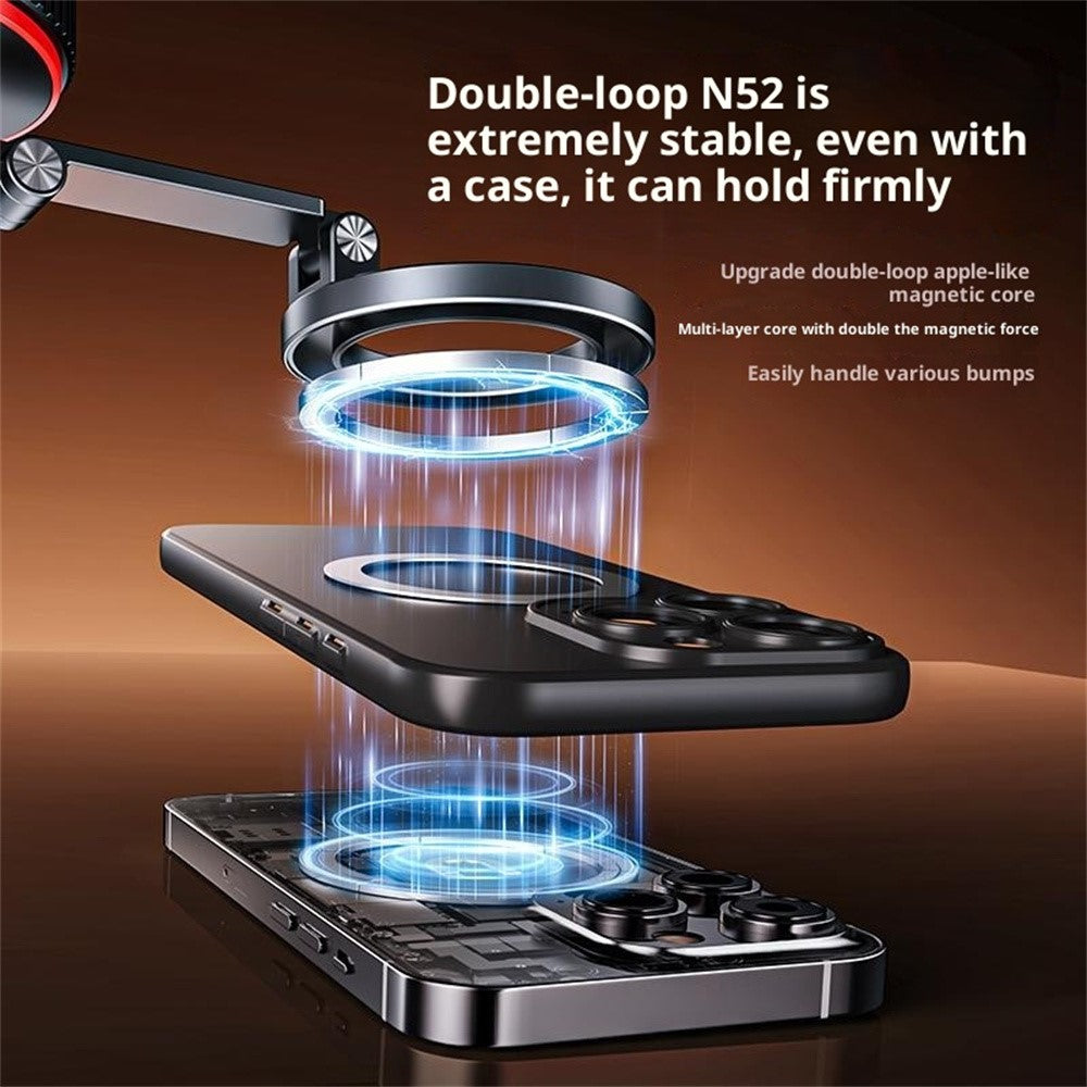 X66 Magnetic Car Phone Mount 720-Degree Triple-Axis Rotation Folding Vacuum Suction Cup Phone Holder for Dashboard / Windshield
