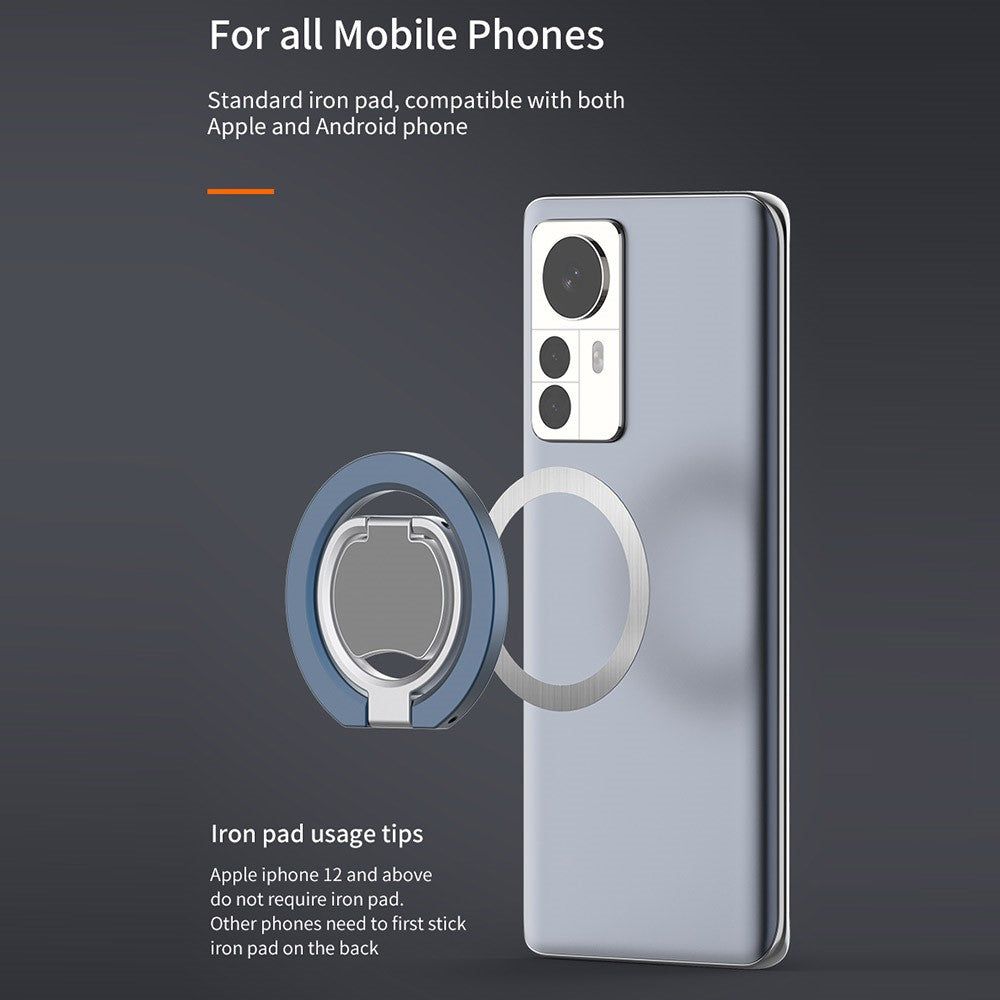 Magnetic Phone Ring Holder Grip with Dual-Side Magnets Triple Folding Zinc Alloy Kickstand