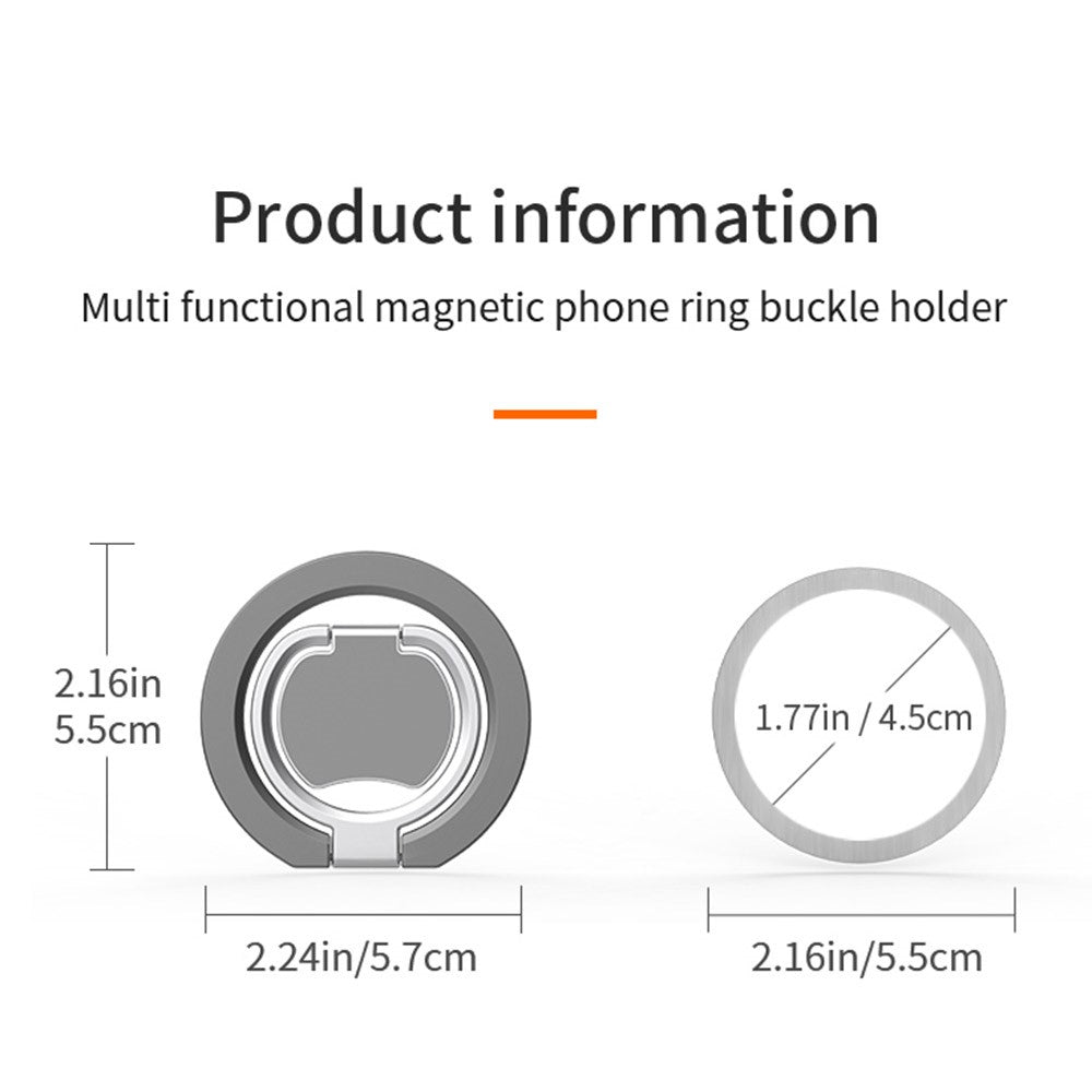 Magnetic Phone Ring Holder Grip with Dual-Side Magnets Triple Folding Zinc Alloy Kickstand