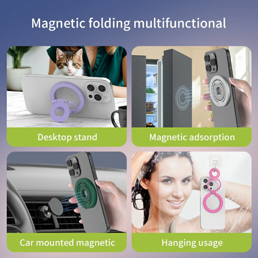 360 Degree Rotation Magnetic Phone Holder Grip Ring Kickstand Foldable Metal Stand