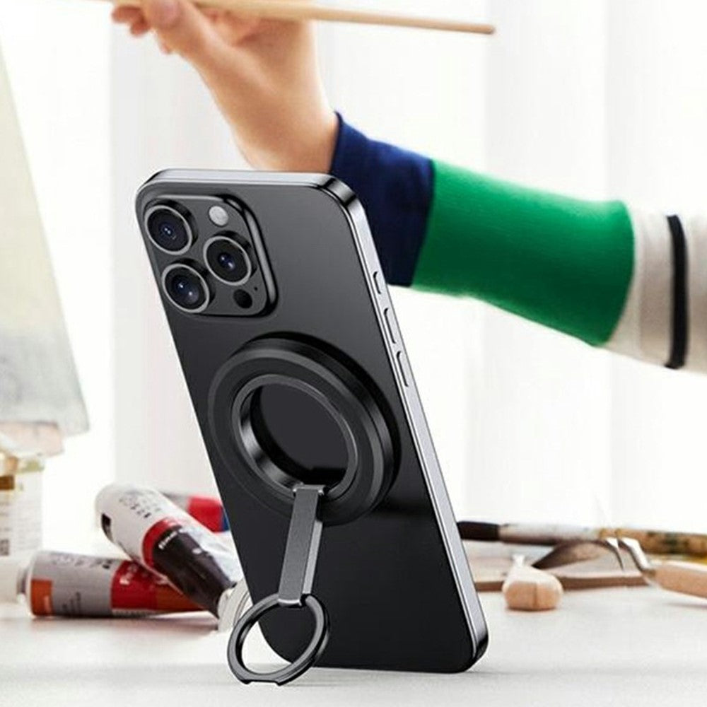 Folding Metal Phone Stand 360 Degree Rotation Damping Gear Ultra Thin Magnetic Ring Holder