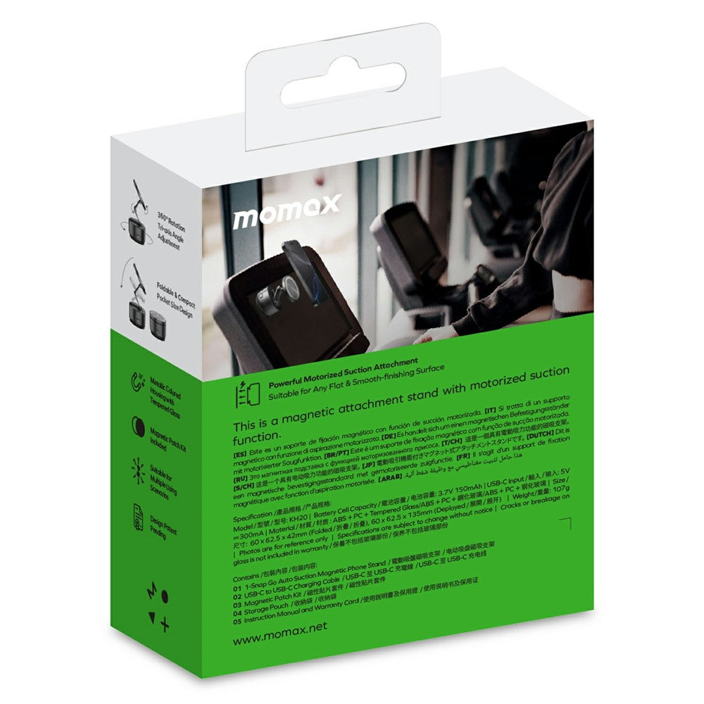 MOMAX KH20 1-Snap Go Electric Magnetic Phone Stand Auto Suction 360° Rotation Tri-Axis Foldable Holder