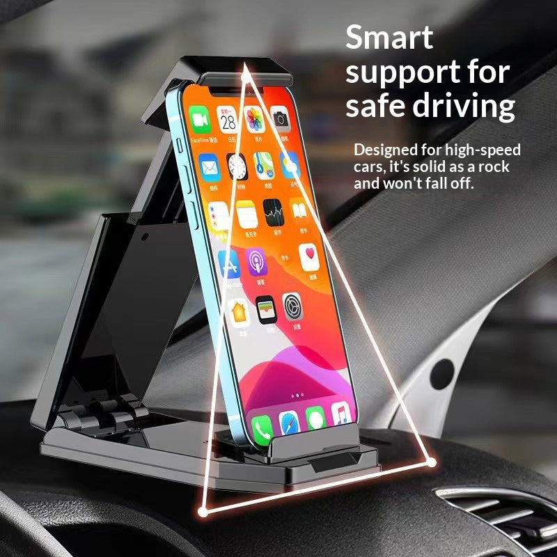 HS290 Stretchable Phone Holder for Car Dashboard Carbon Fiber Texture PU Leather Tablet Bracket