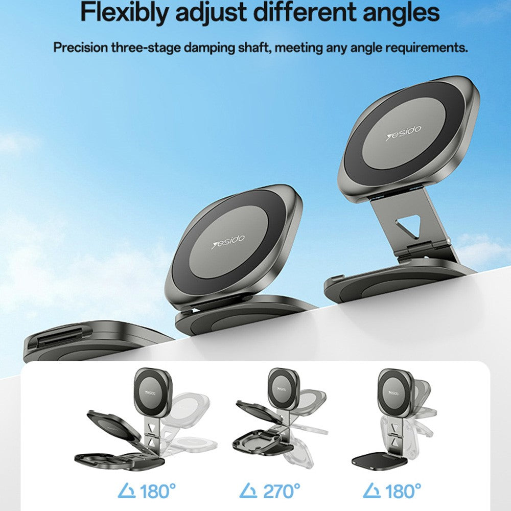 YESIDO C301 Foldable Desktop Magnetic Phone Holder 3-Stage Damping Hinge Travel Stand