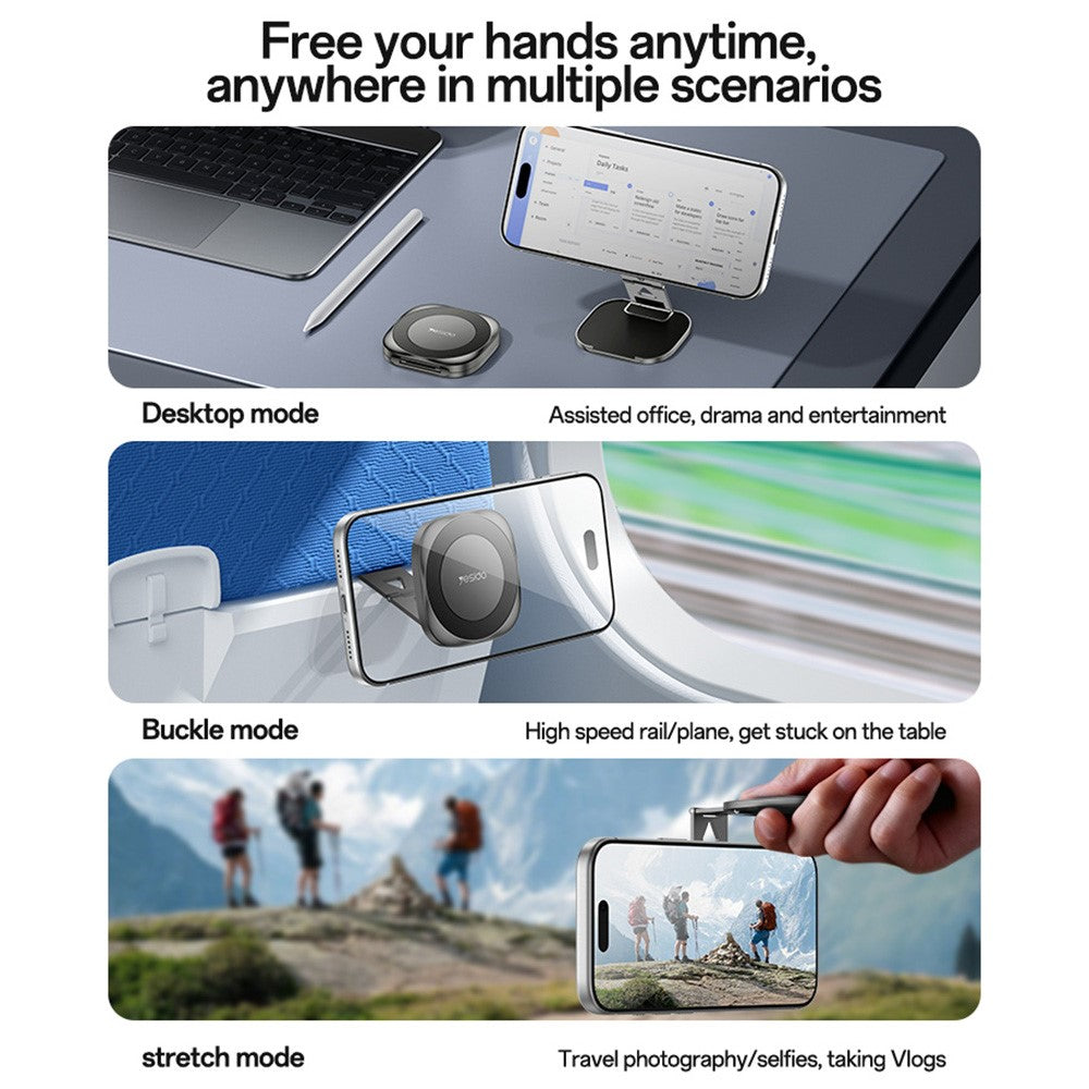 YESIDO C301 Foldable Desktop Magnetic Phone Holder 3-Stage Damping Hinge Travel Stand