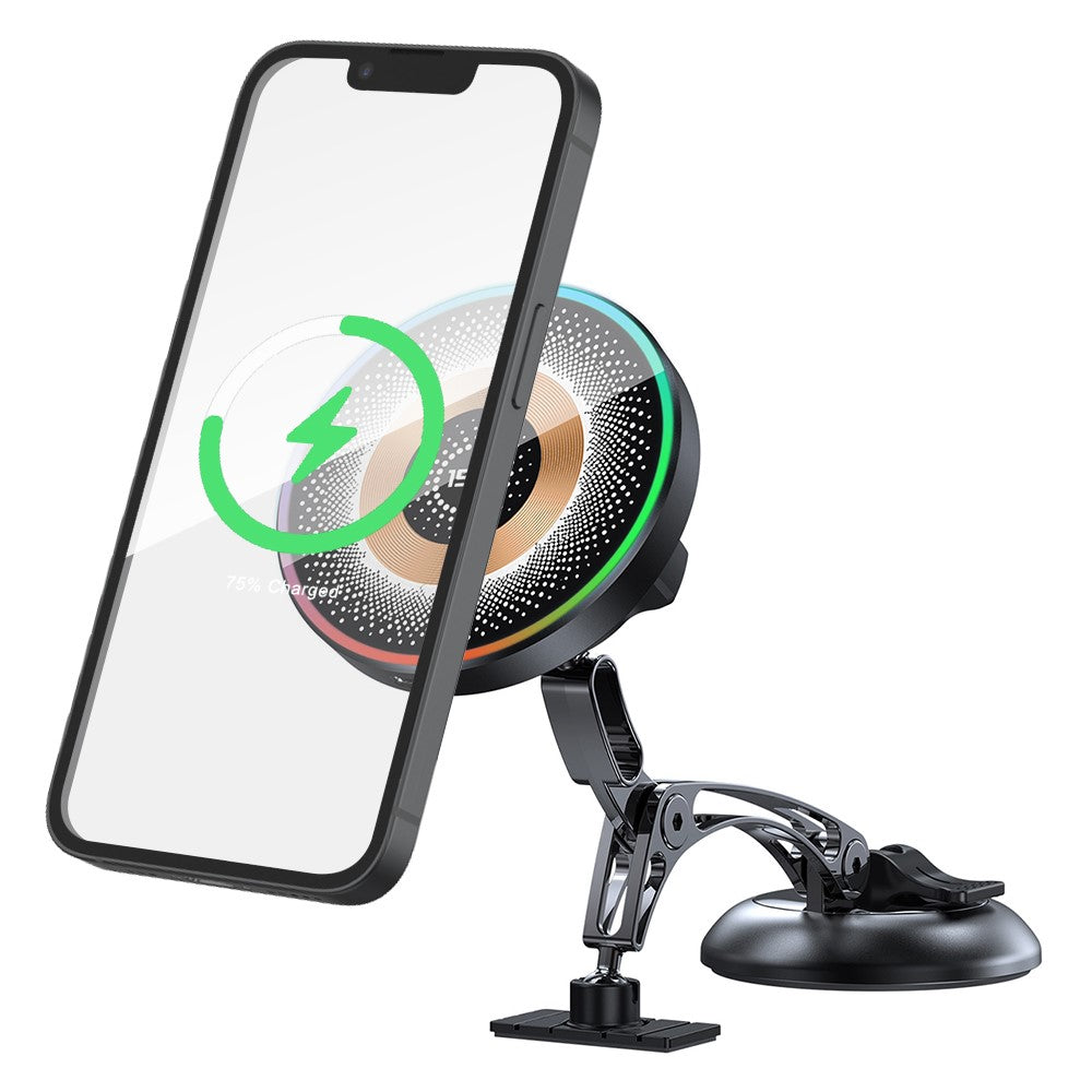 QH-AKD248 Magnetisk Trådløs Opladende Bilholder med Vakuumsug 15W Hurtigopladende Mobiltelefonholder til Instrumentbræt / Forrude