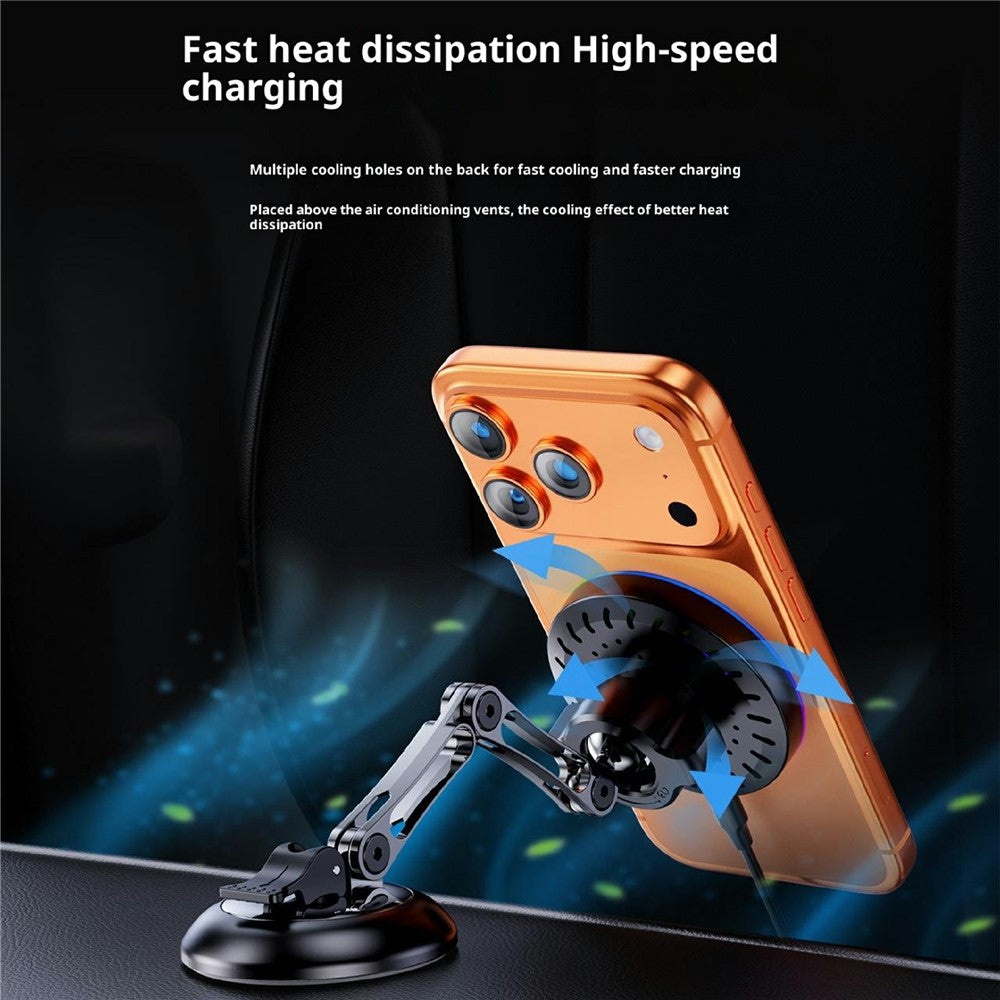 AKD255 15W Wireless Charging Car Mount Magnetic Phone Holder Stand for Dashboard Windshield