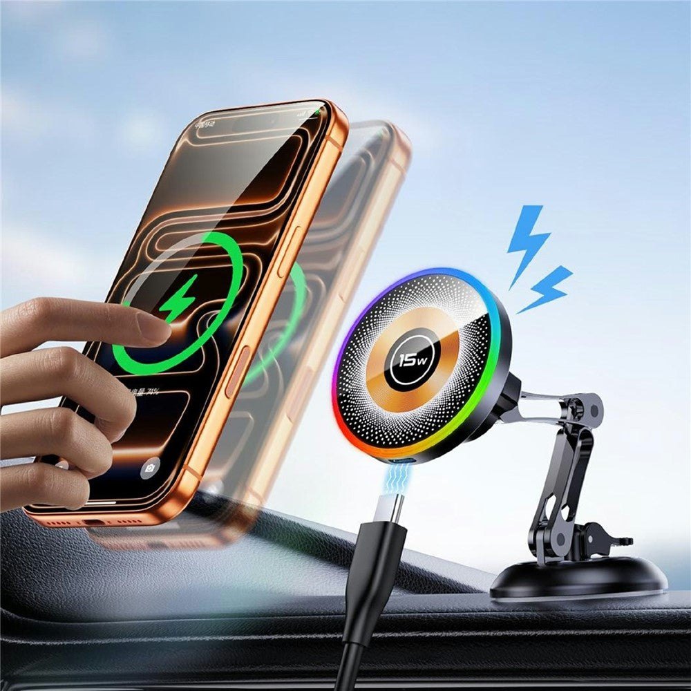 AKD255 15W Wireless Charging Car Mount Magnetic Phone Holder Stand for Dashboard Windshield
