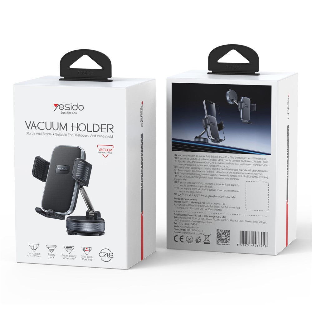 YESIDO C283 Vacuum Suction Cup Phone Holder One Touch Clamp 360 Degrees Rotating Car Mount Stand for Dashboard Windshield