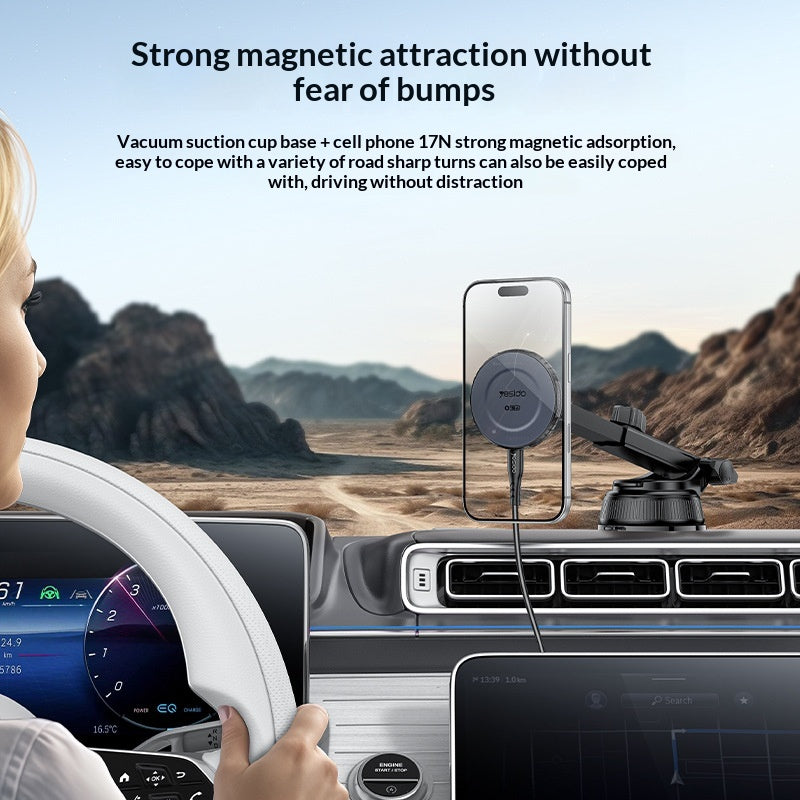 YESIDO C321 Suction Cup Mount 15W Wireless Car Charger 360 Degree Rotation Magnetic Phone Holder