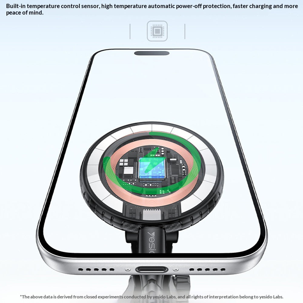 YESIDO C321 Suction Cup Mount 15W Wireless Car Charger 360 Degree Rotation Magnetic Phone Holder