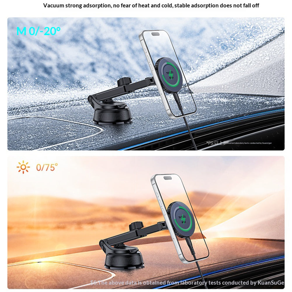 YESIDO C321 Suction Cup Mount 15W Wireless Car Charger 360 Degree Rotation Magnetic Phone Holder