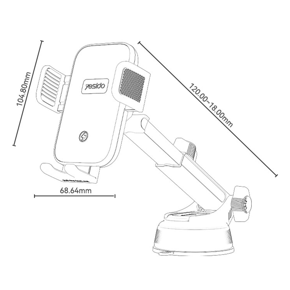 YESIDO C320 15W Wireless Charger Car Suction Cup Mount 360 Degree Rotation Phone Holder Stand for Dashboard
