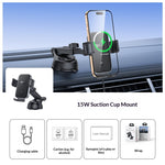 YESIDO C320 15W Wireless Charger Car Suction Cup Mount 360 Degree Rotation Phone Holder Stand for Dashboard