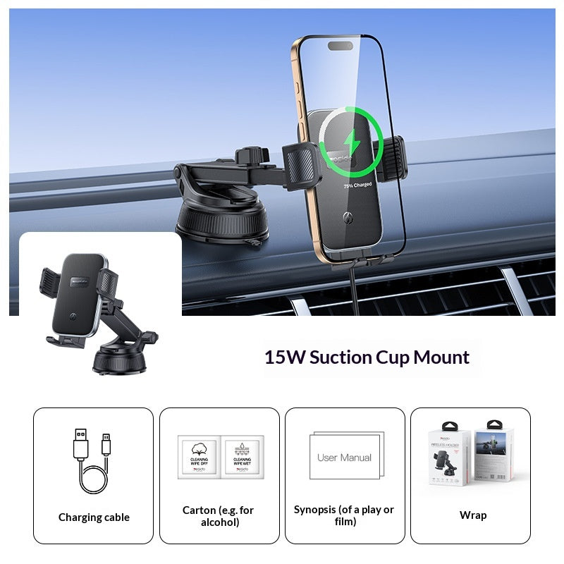 YESIDO C320 15W Wireless Charger Car Suction Cup Mount 360 Degree Rotation Phone Holder Stand for Dashboard