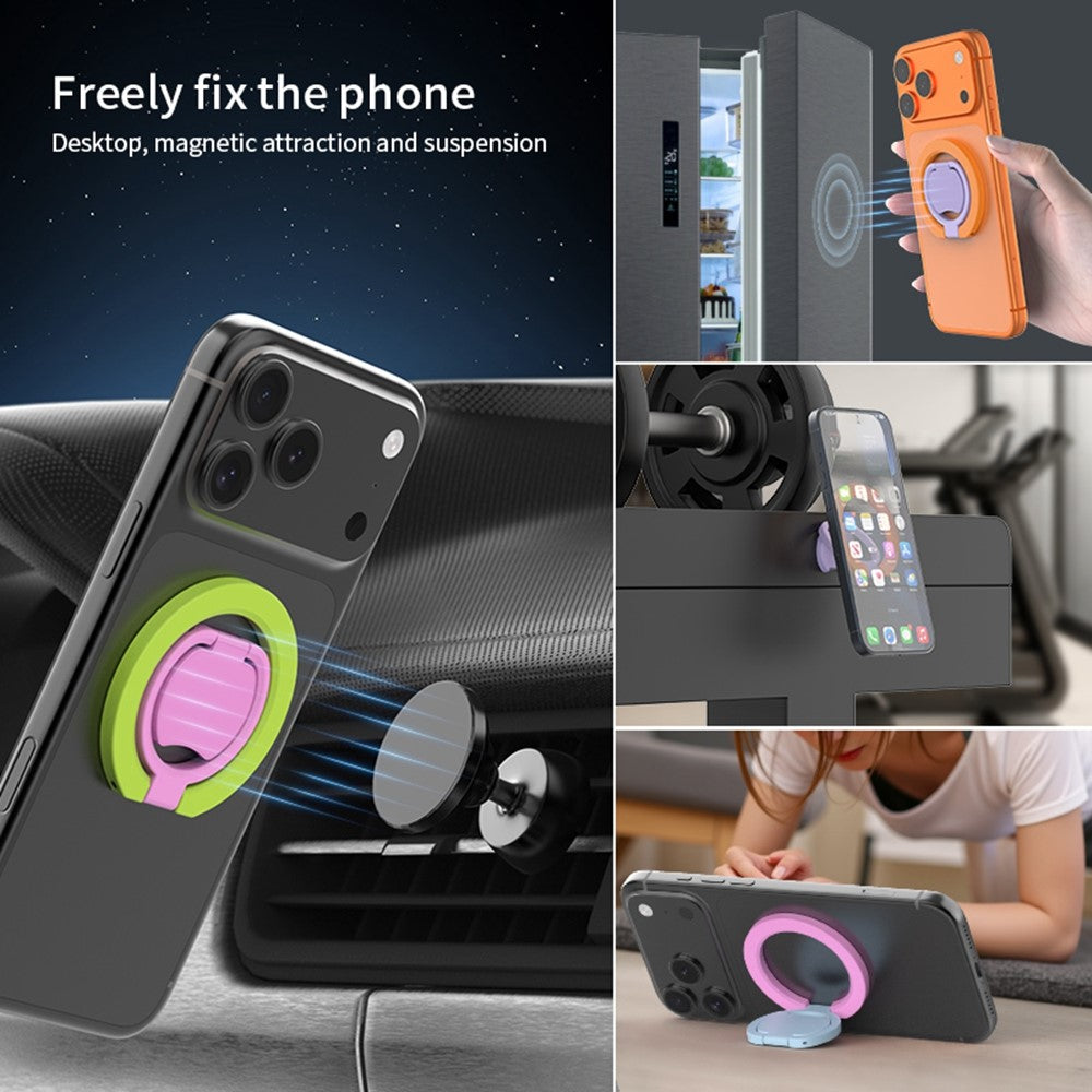 Magnetic Phone Ring Stand Multi-functional Double-sided Foldable Metal Holder with 360° Rotation
