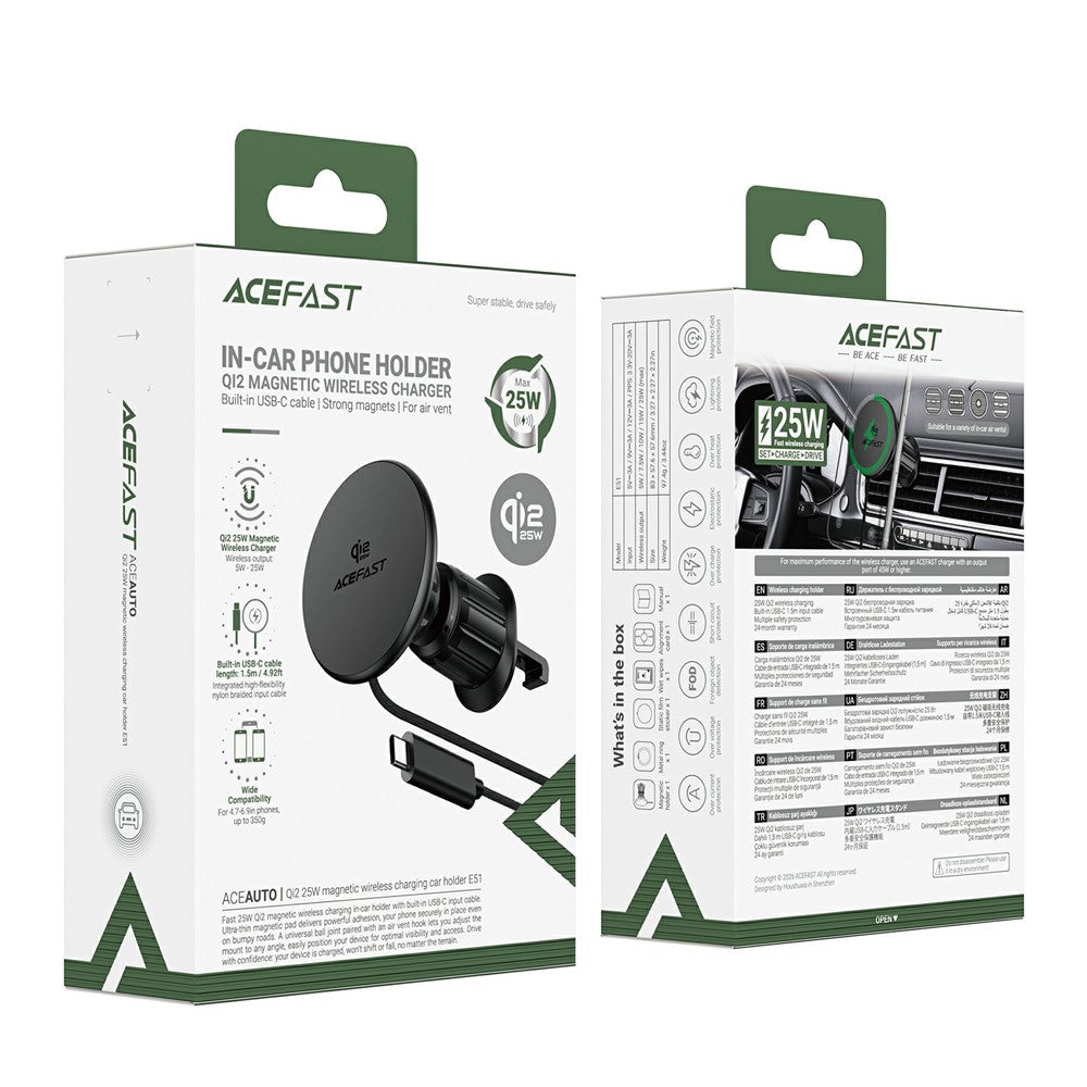 ACEFAST E51 Qi2 25W Magnetic Wireless Charging Car Holder for Air Vent