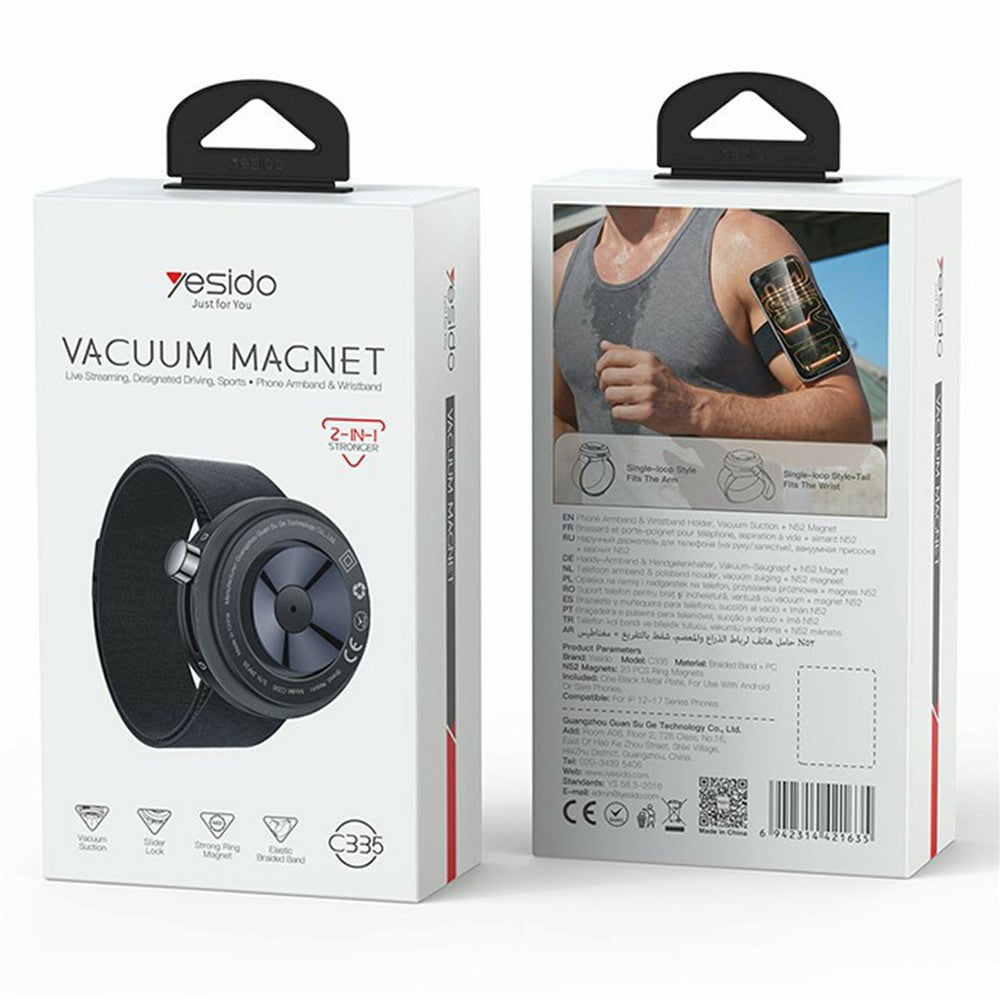 YESIDO C335 2-i-1 Vakuum Sugekop Magnetisk Telefonholder Armbånd til Cykling