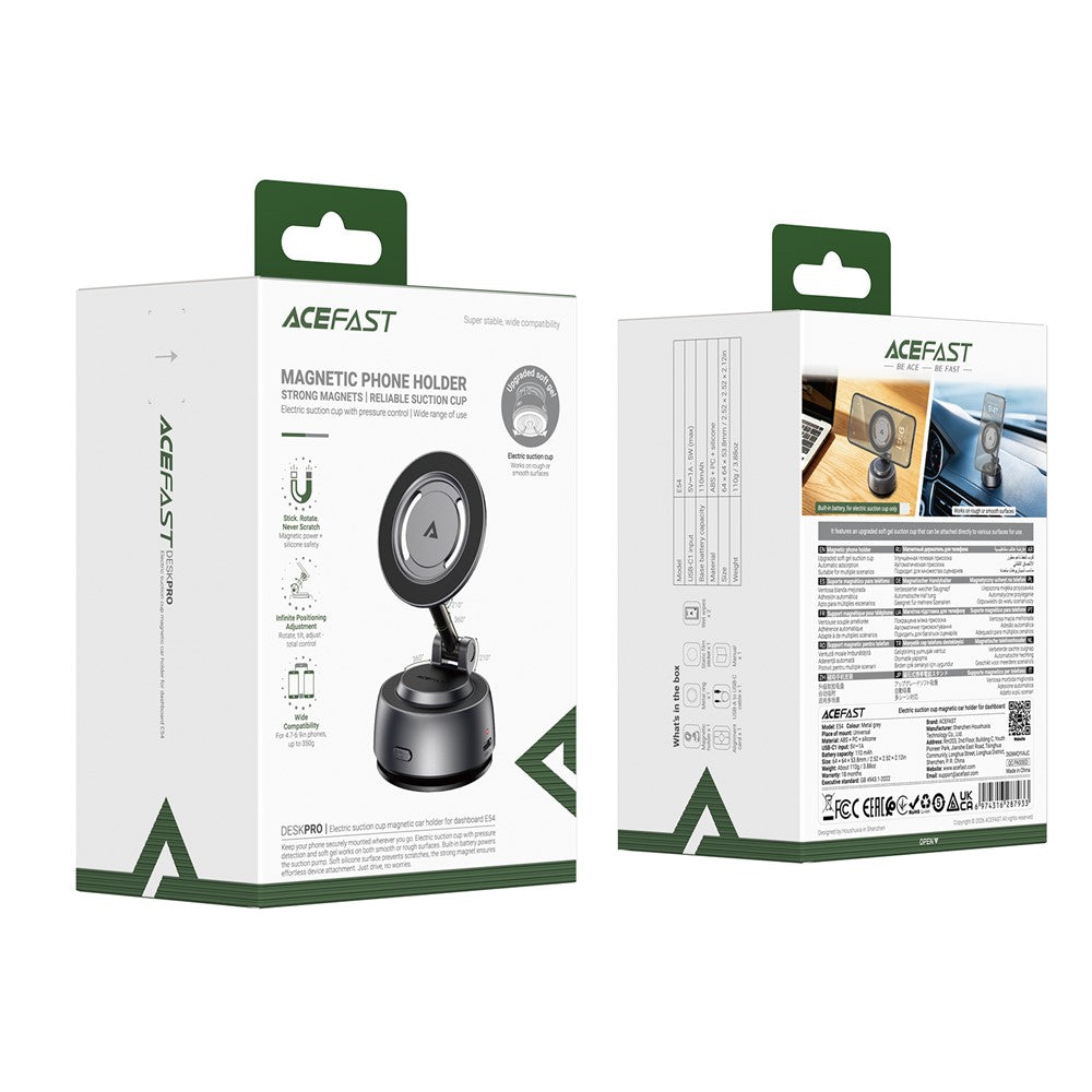 ACEFAST E54 Electric Suction Cup Magnetic Car Phone Holder 360° Rotation Dashboard Mount