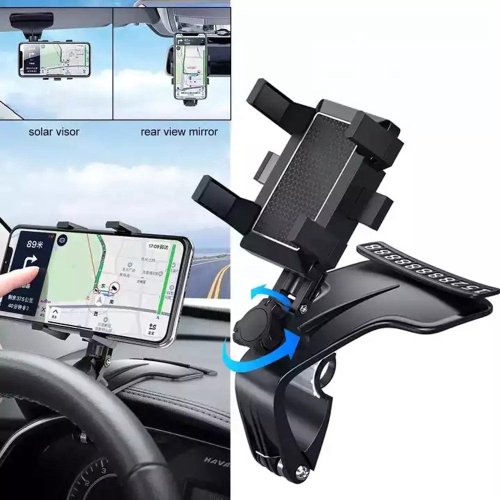 Car Dashboard Phone Stand 360 Degrees Rotation Adjustable GPS Car Clip Holder with Parking Number Plate