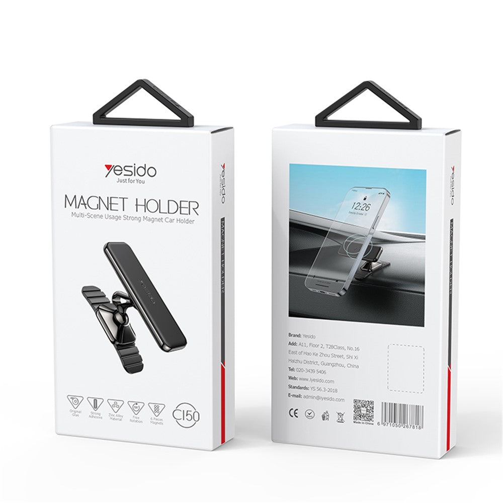 YESIDO C150 360 Degree Rotation Magnetic Absorption Zinc Alloy Car Phone Holder Adhesive Arc Bracket