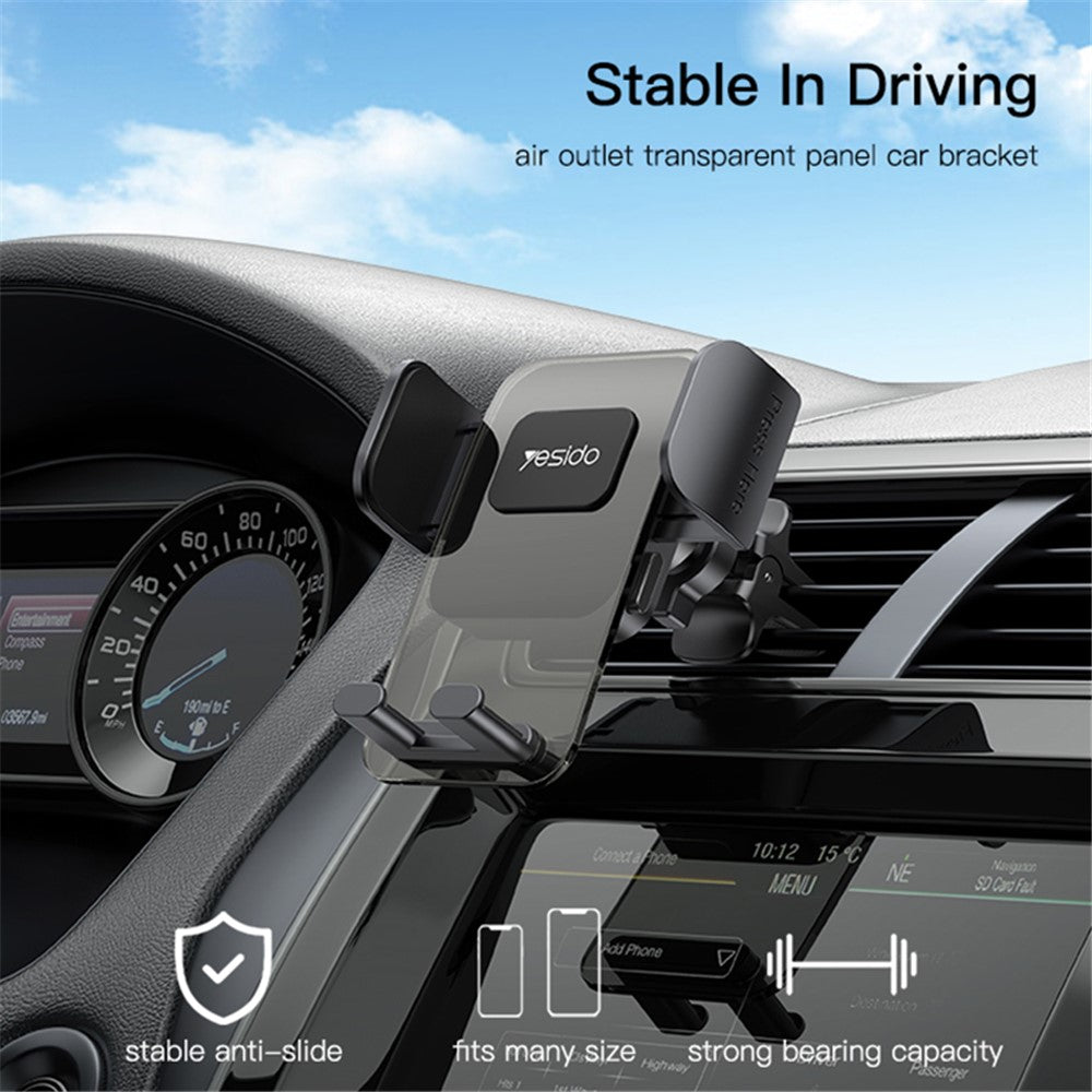 YESIDO C163 Air Outlet Transparent Panel Car Bracket Mobile Phone Holder Stand