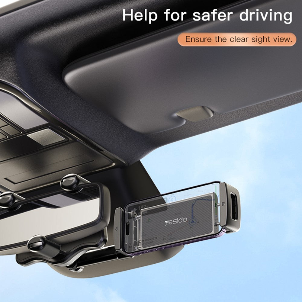 YESIDO C196 Car Rearview Mirror Phone Holder 360 Degrees Rotating ABS Cellphone Bracket