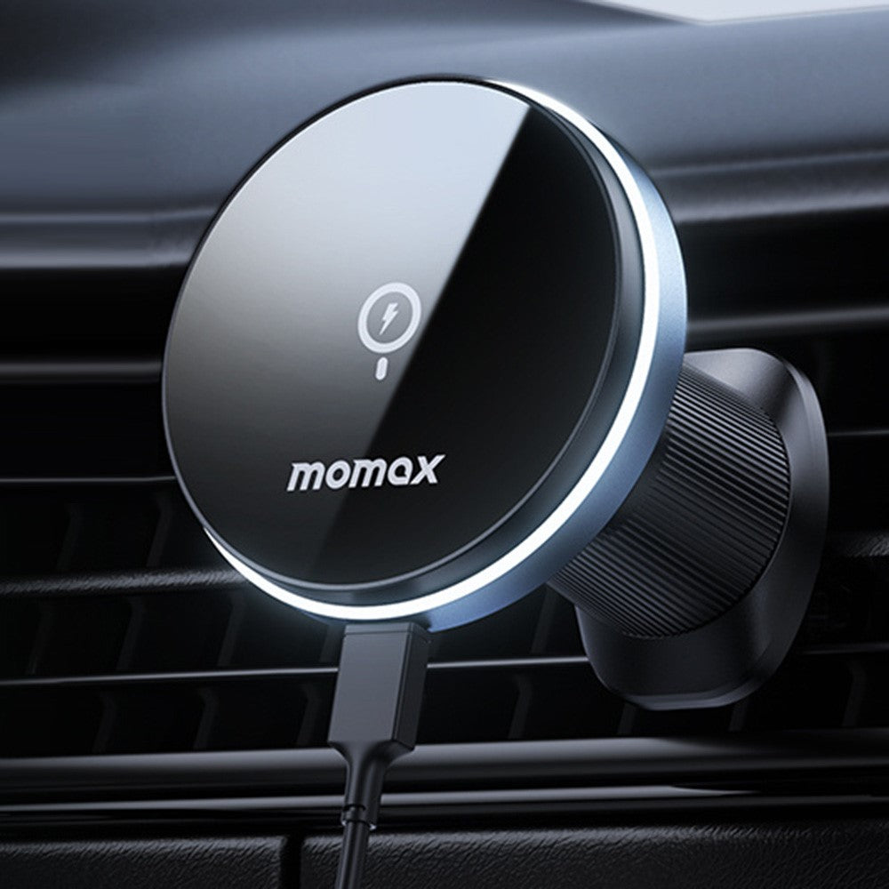 MOMAX Q.MAG MOUNT 5 CM25A magnetisk trådløs biloplader montering luftventil mobilopladerholder (15W mørkegrå)
