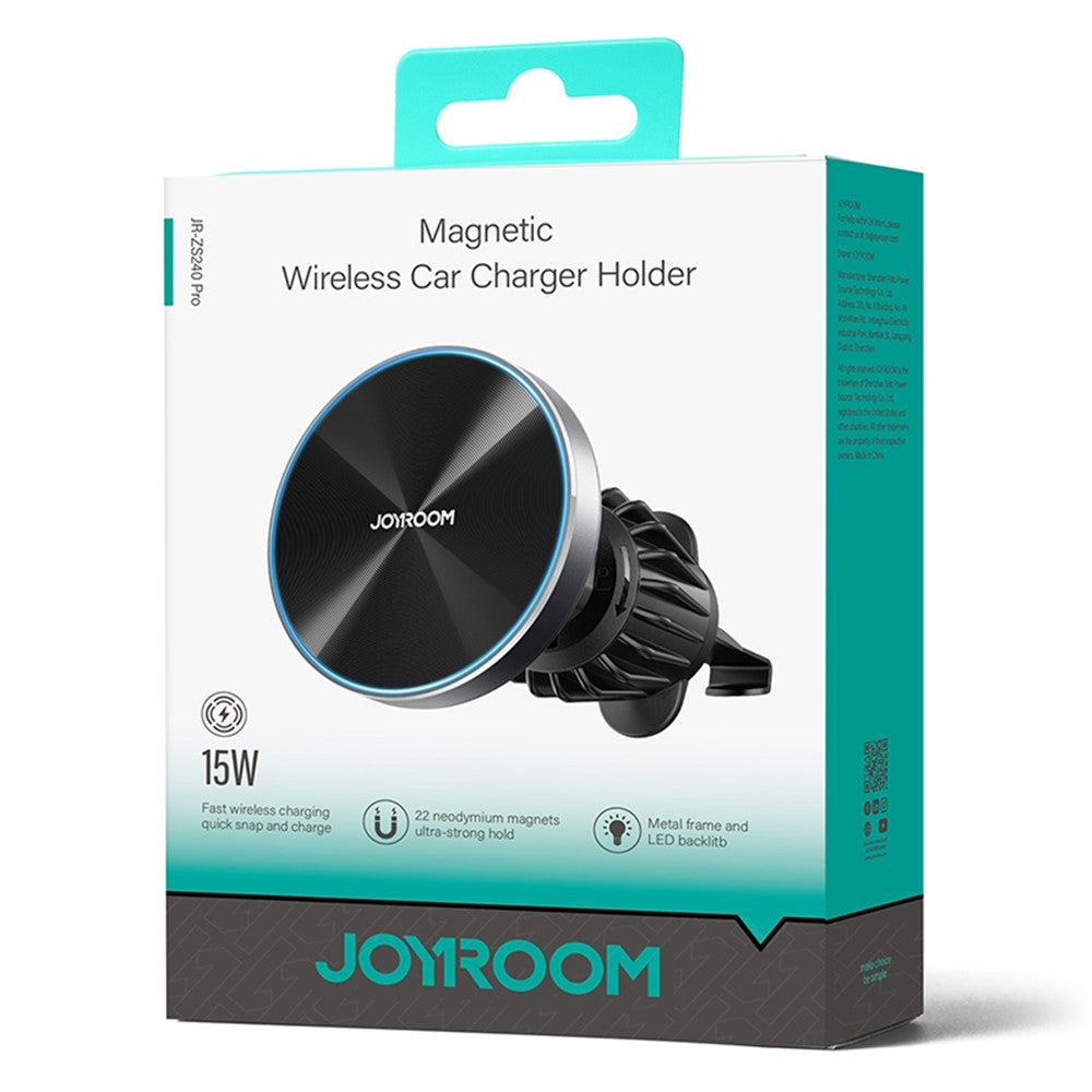 JOYROOM JR-ZS240 Pro-bilbeslag til ventilationsåbning 15W magnetisk trådløs oplader og mobilholder med omgivende lys