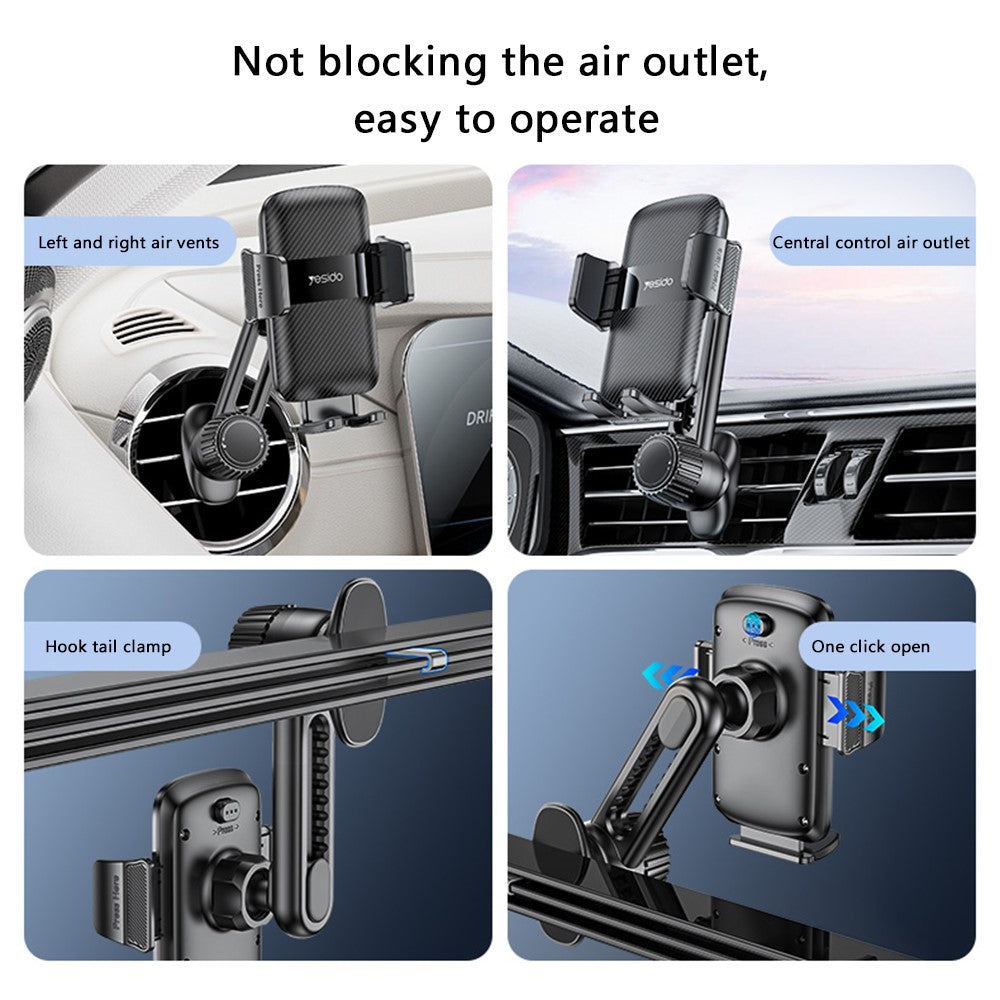 YESIDO C242 Air Vent Phone Holder for iPhone 16 / 16 Plus / 16 Pro / 16 Pro Max Adjustable Car Phone Mount with Hook Clip