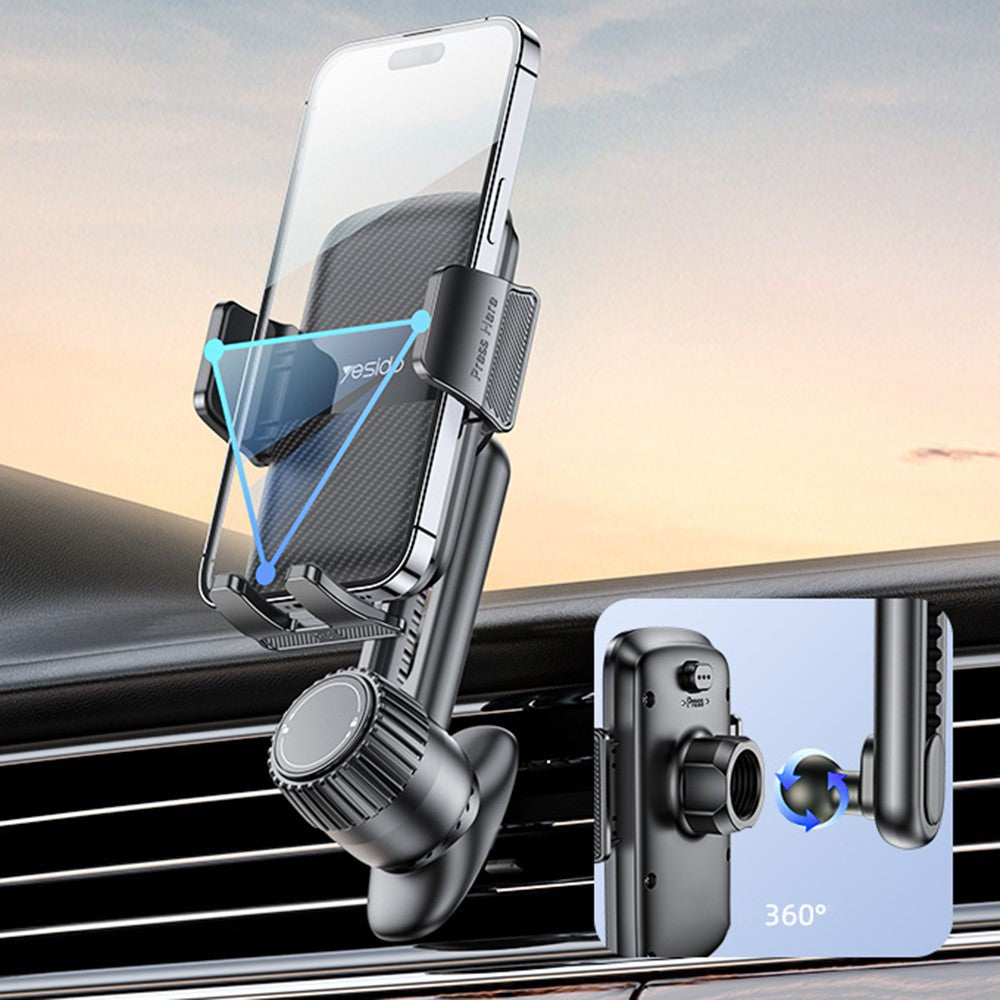 YESIDO C242 Air Vent Phone Holder for iPhone 16 / 16 Plus / 16 Pro / 16 Pro Max Adjustable Car Phone Mount with Hook Clip