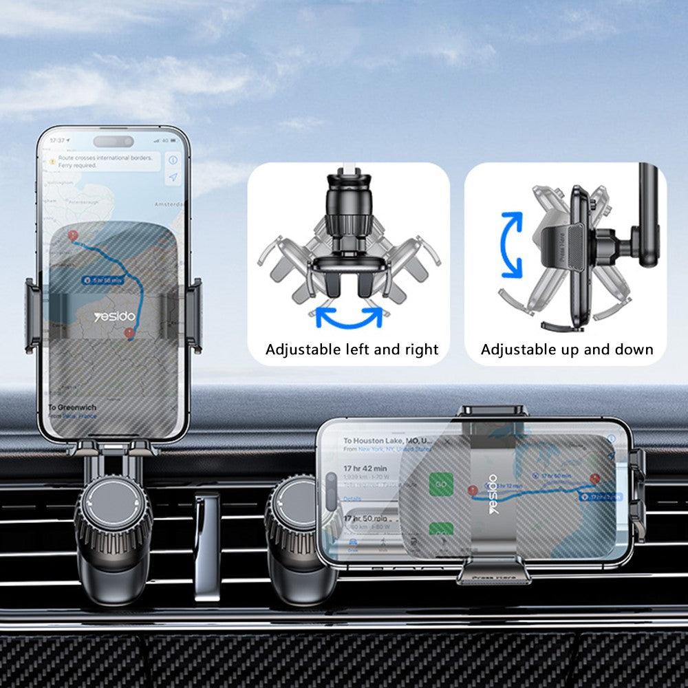 YESIDO C242 Air Vent Phone Holder for iPhone 16 / 16 Plus / 16 Pro / 16 Pro Max Adjustable Car Phone Mount with Hook Clip