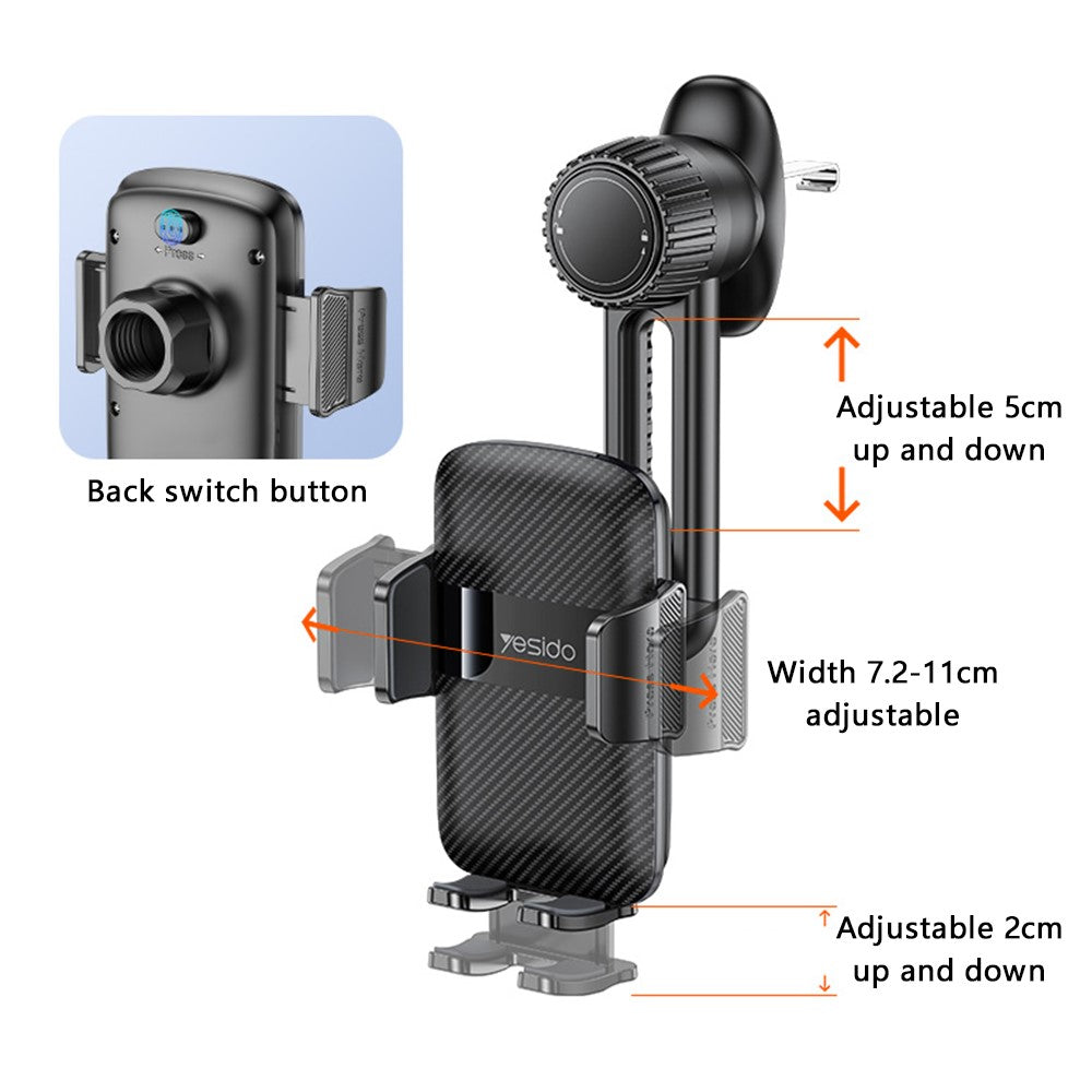YESIDO C242 Air Vent Phone Holder for iPhone 16 / 16 Plus / 16 Pro / 16 Pro Max Adjustable Car Phone Mount with Hook Clip