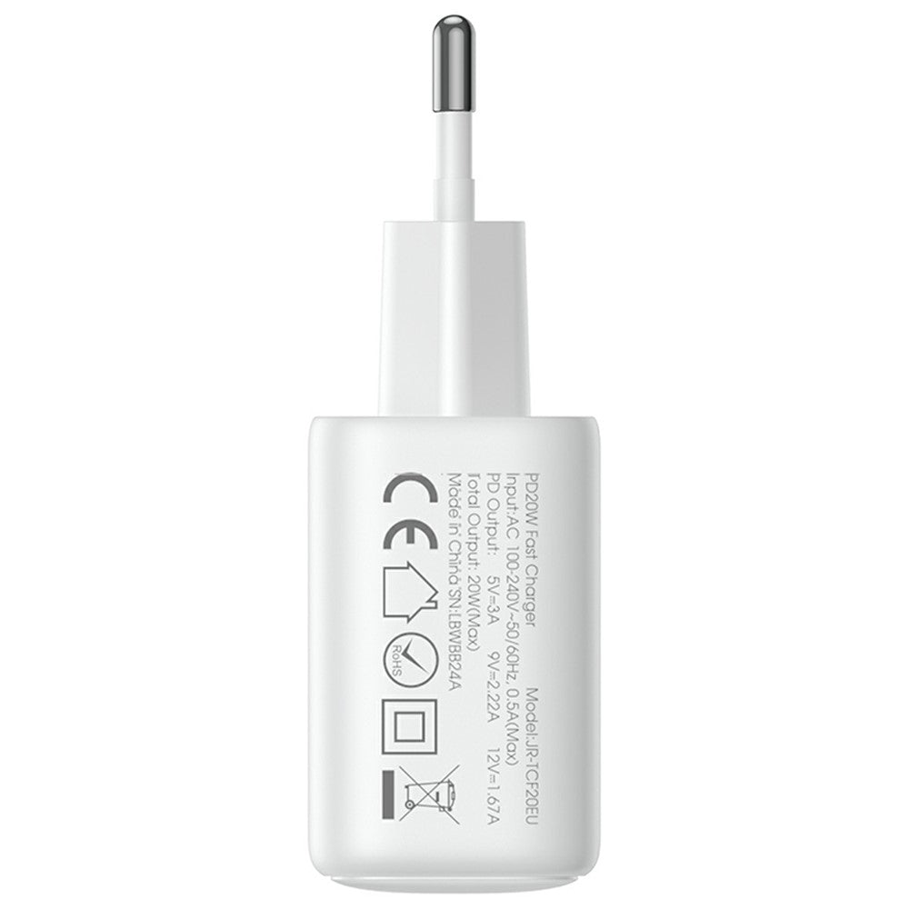 JOYROOM JR-TCF20 Mini PD 20W Quick Charger Rejsestrømpropadapter med Type-C til 8-bens kabel, EU-stik