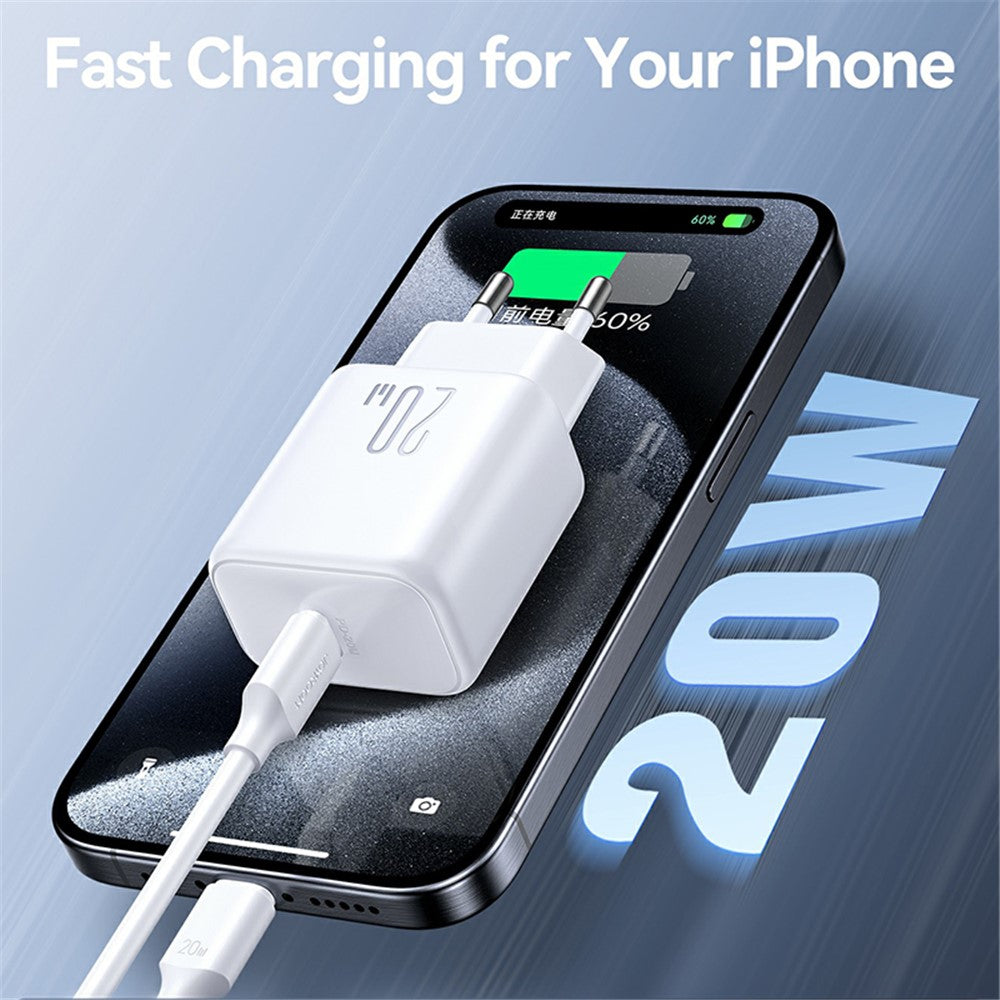 JOYROOM JR-TCF20 Mini PD 20W Quick Charger Rejsestrømpropadapter med Type-C til 8-bens kabel, EU-stik