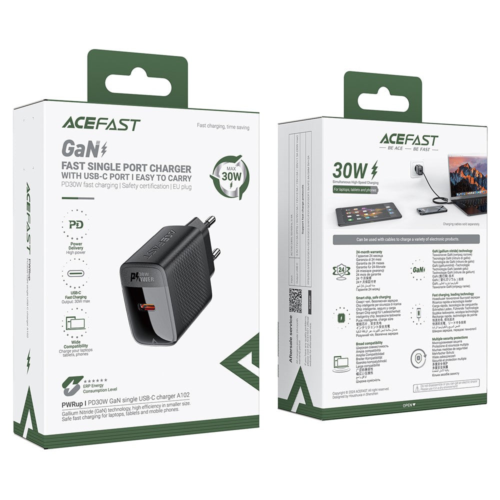 ACEFAST A102 GaN Power Adapter PD 30W Single Type-C Phone Wall Charger, EU Plug