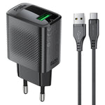 ACEFAST A90 GaN Vægoplader QC 18W Enkel USB-A Strømadapter med Type-C Kabel