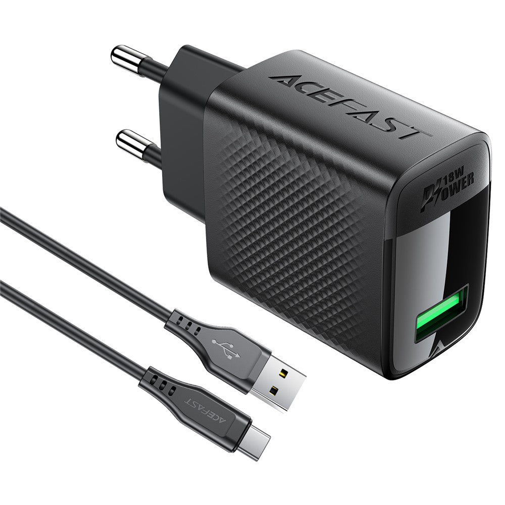 ACEFAST A90 GaN Vægoplader QC 18W Enkel USB-A Strømadapter med Type-C Kabel