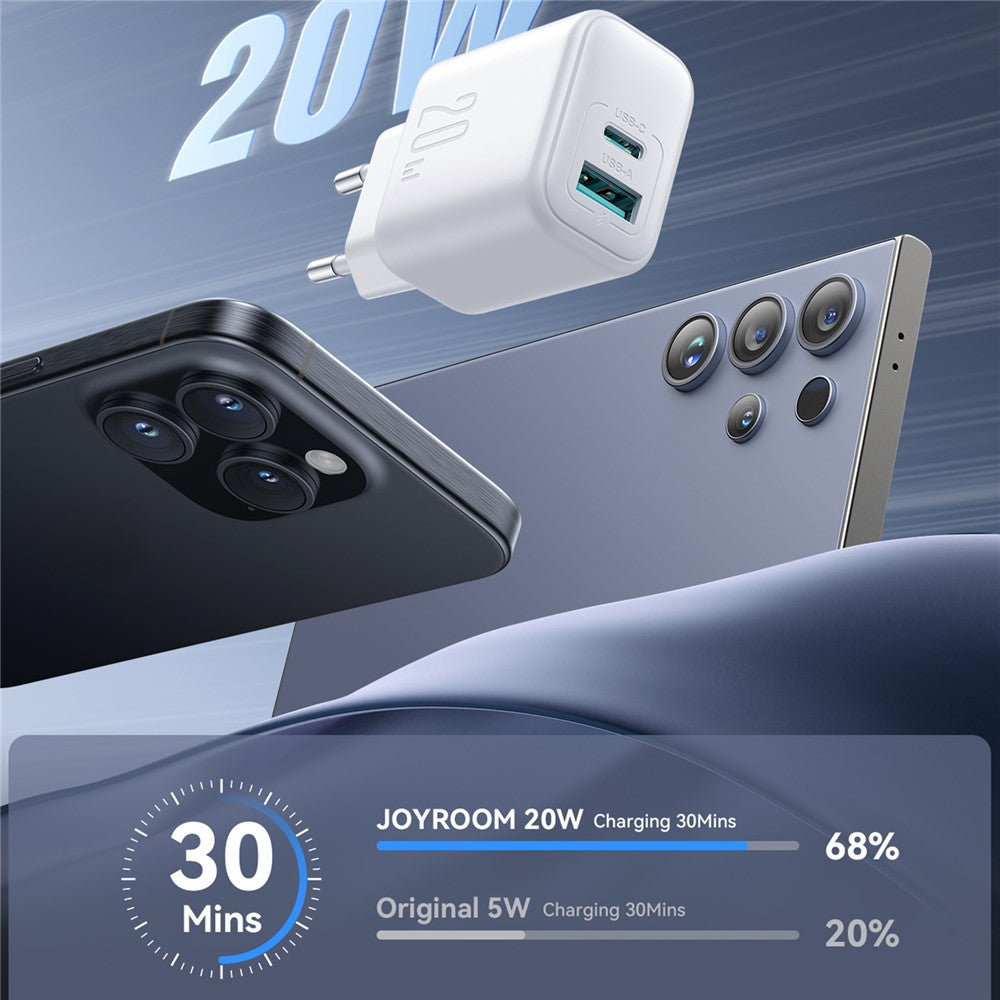 JOYROOM JR-TCF21 20W Fast Charger Type-C + USB-A Dual Port Power Adapter for iPhone 16-15 Series