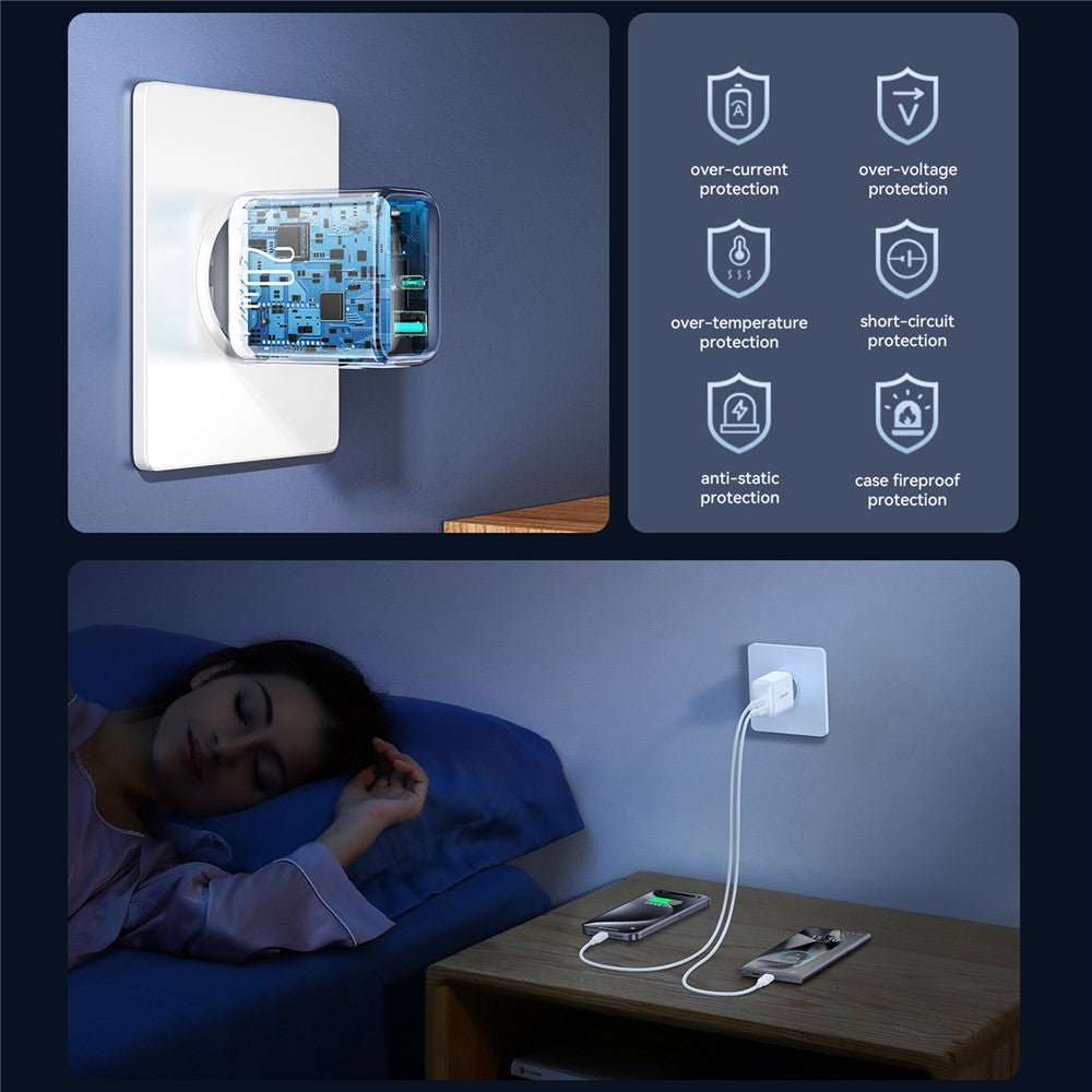 JOYROOM JR-TCF21 20W Fast Charger Type-C + USB-A Dual Port Power Adapter for iPhone 16-15 Series