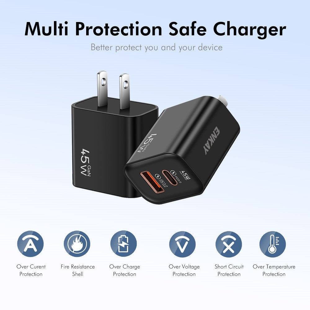 ENKAY ENK-FC001 45W USB-A + Type-C Dual Port Wall Charger Power Adapter