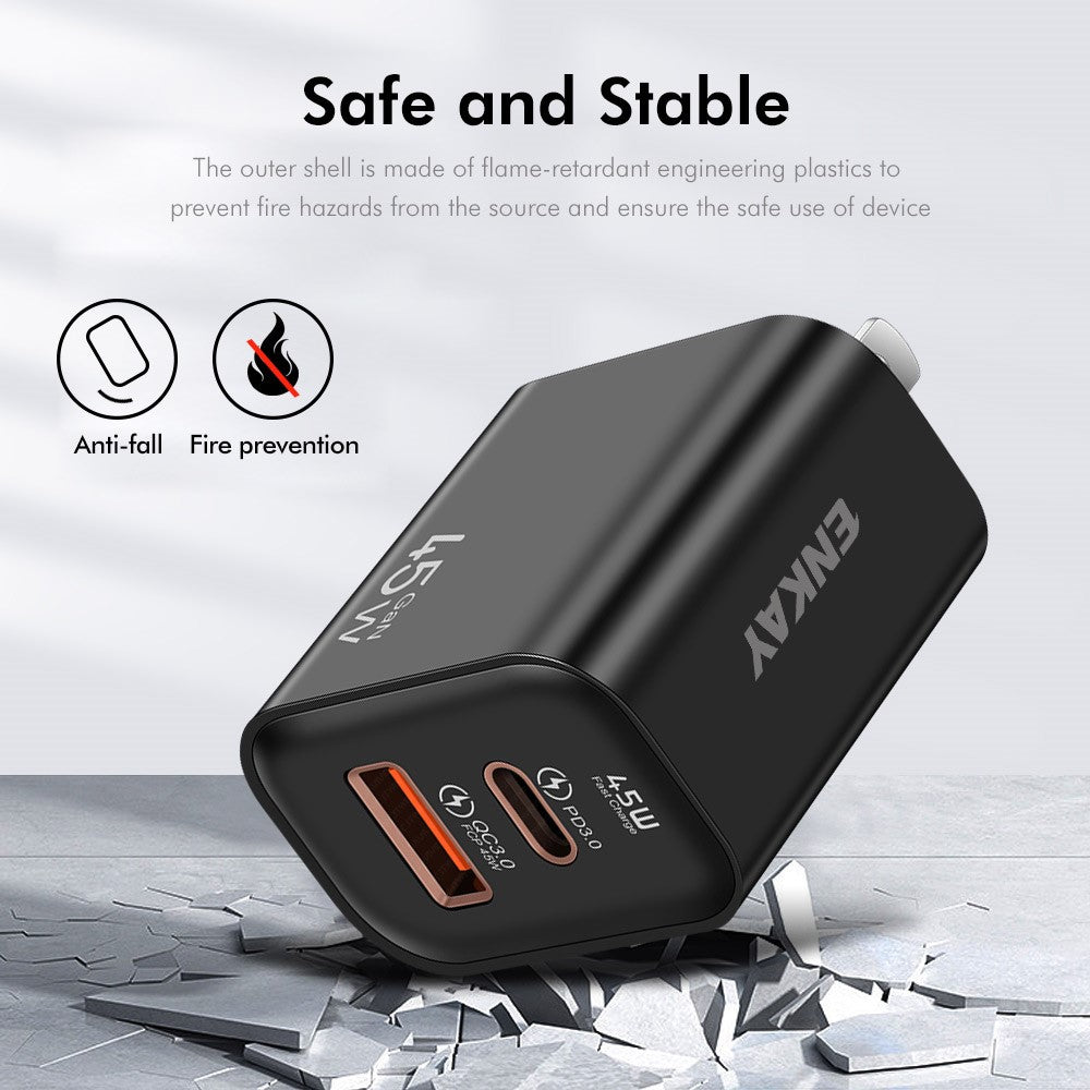 ENKAY ENK-FC001 45W USB-A + Type-C Dual Port Wall Charger Power Adapter