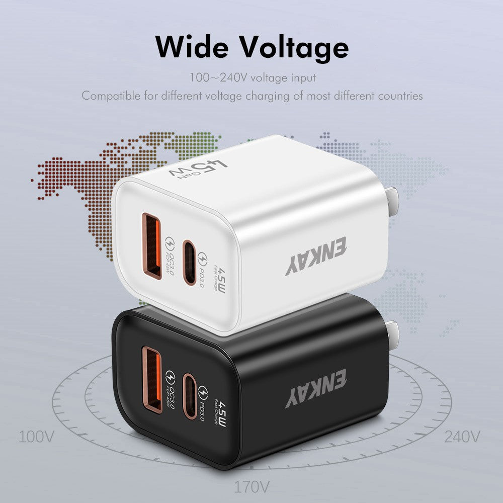ENKAY ENK-FC001 45W USB-A + Type-C Dual Port Wall Charger Power Adapter
